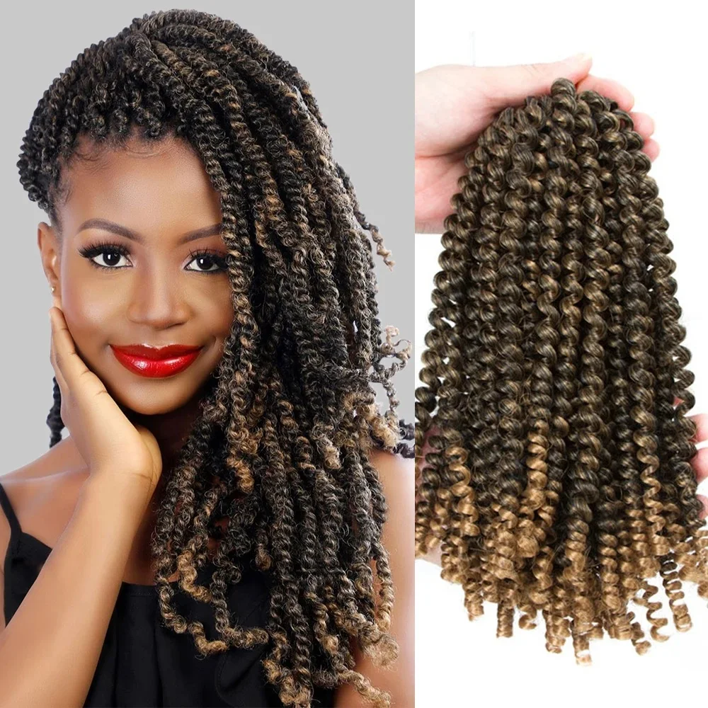 

8 inch 30 Strands Ombre Spring Twist Hair Fluffy Crochet Braids Synthetic Hair Extensions For Black Women Braids Curly Twists