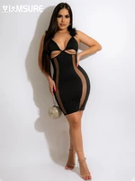 iamsure sexy hollow out bodycon dress clubwear slim patchwork deep v neck sleeveless mini dresses for women 2022 summer ladies