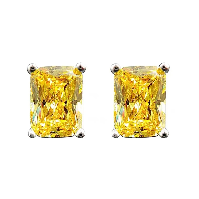 

LY 925 Sterling Silver Synthetic Yellow Crystal High Quality Zircon Stud Earrings For Women Dazzling CZ Stone Original Jewelry