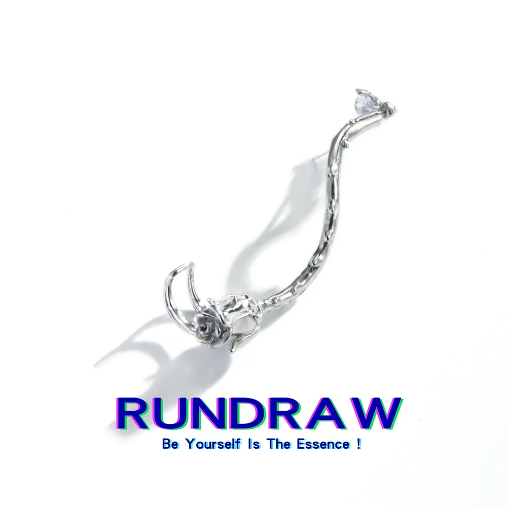 

Rundraw Trendy Fashion Silver Color Women Rose Flower Earring Ear Clips Jewelry For Gothic Party Jewelry Gifts Earrings