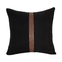 4545cm luxury decorative cushion cover linen pu stitching pillow case for car sofa decor pillowcase without filling black