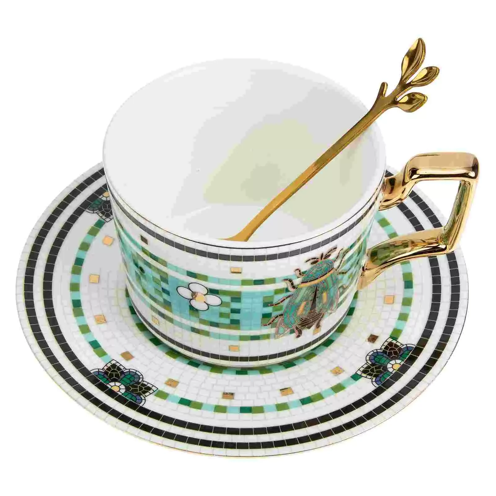 

1 Set of Ceramic Coffee Cup Pastoral Style Tea Cup Insect Pattern Coffee Mug Ceramic Drinking Mug