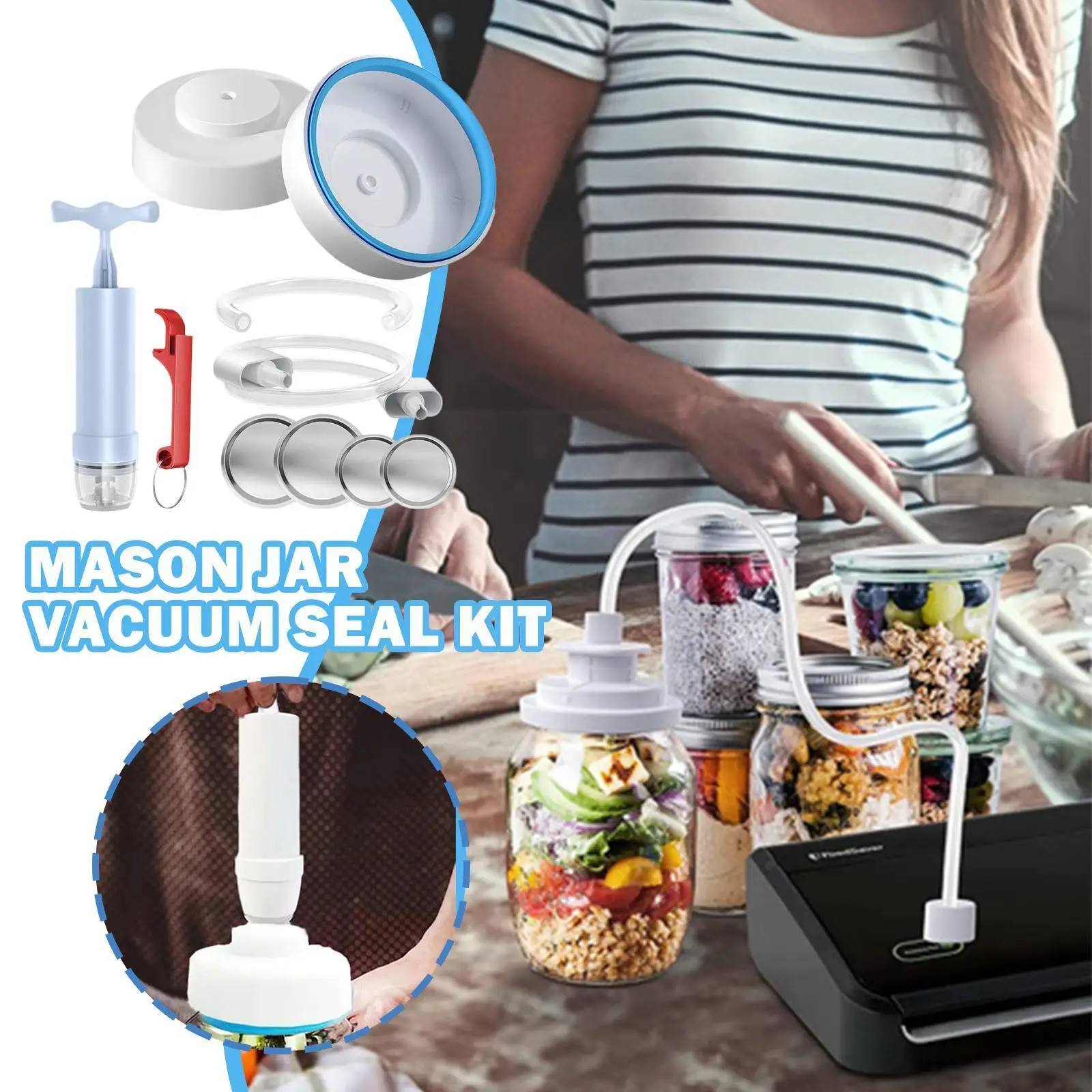 

Jar Sealing Device Universal Food Vacuum Sealer With Pump And Hose For Regular And Wide Mouth Jar Kitchen Appliance Home Ga R9E0