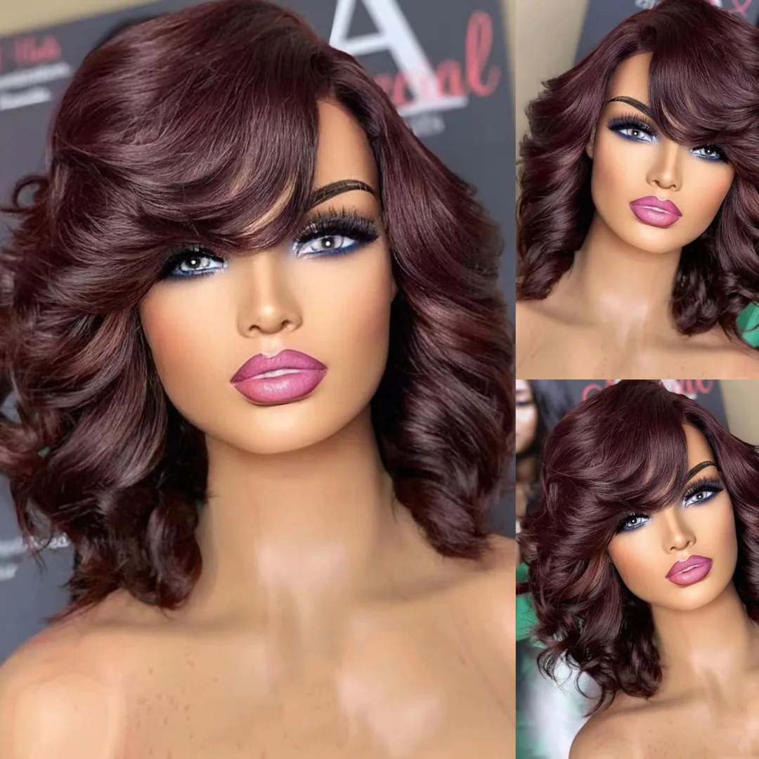 

MS.ILSA 13x4 Lace Frontal Human Hair Wigs Burgundy Deep Wave Frontal Wig Short Bob Human Hair Wigs For Black Women Brazilian
