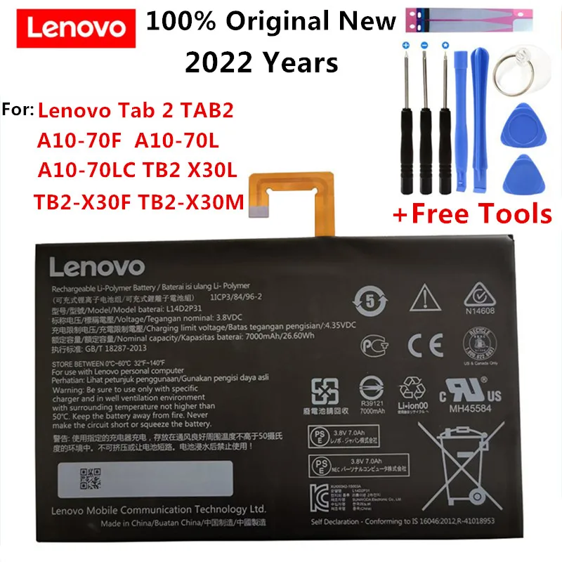 

Original new 3.8V 7000mAh 26.6Wh Original L14D2P31 Battery For Lenovo Tab 2 A7600-F A10-70F Tab2 A10-70 A10-70L Battery