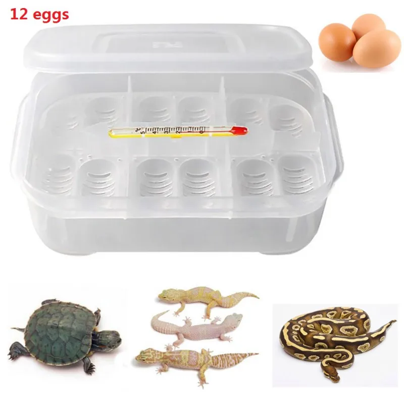 

12 Holes Breeding Box Reptile Egg Incubator Hatching Lizard Gecko Snake Case Container Box With Thermometer Amphibians Drop ship