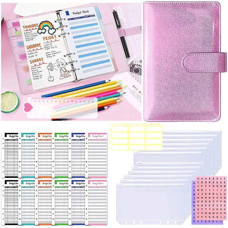 

A6 Laser PU Binder Financial Organization Cash Envelope Monthly Financial Journal Expense Tracker Personal Account Book