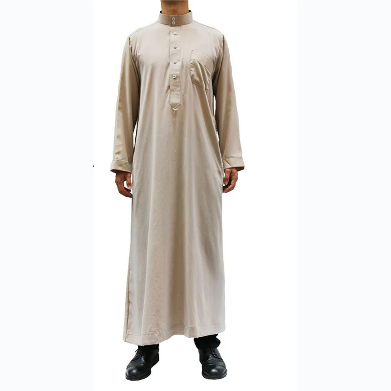 

Мужской свободный халат в мусульманском стиле, однотонный, с воротником-стойкой и длинными рукавами, на пуговицах, в Пакистане, в арабском н...