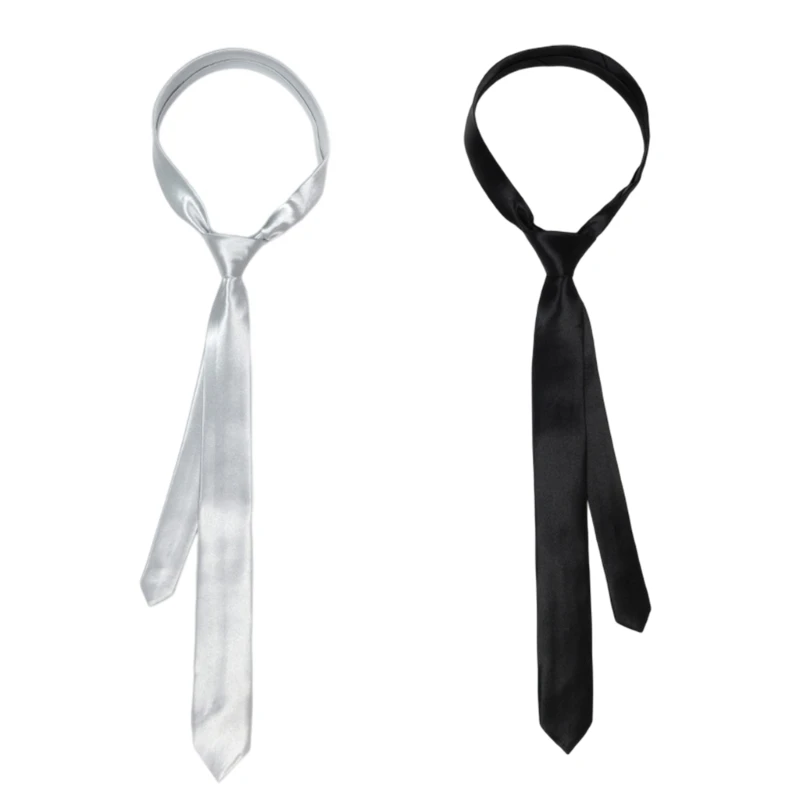 

JK Uniform Tie Satin Tie Solid Color Plain Solid Tie Formal Black Ties Skinny Tie Women Satin Skinny Scarf Long Necktie