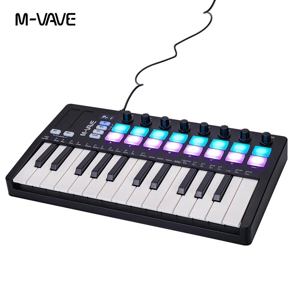 M-VAVE SMK-II 25-клавишный Контроллер MIDI-клавиатуры С 16 Барабанными Пэдками RGB