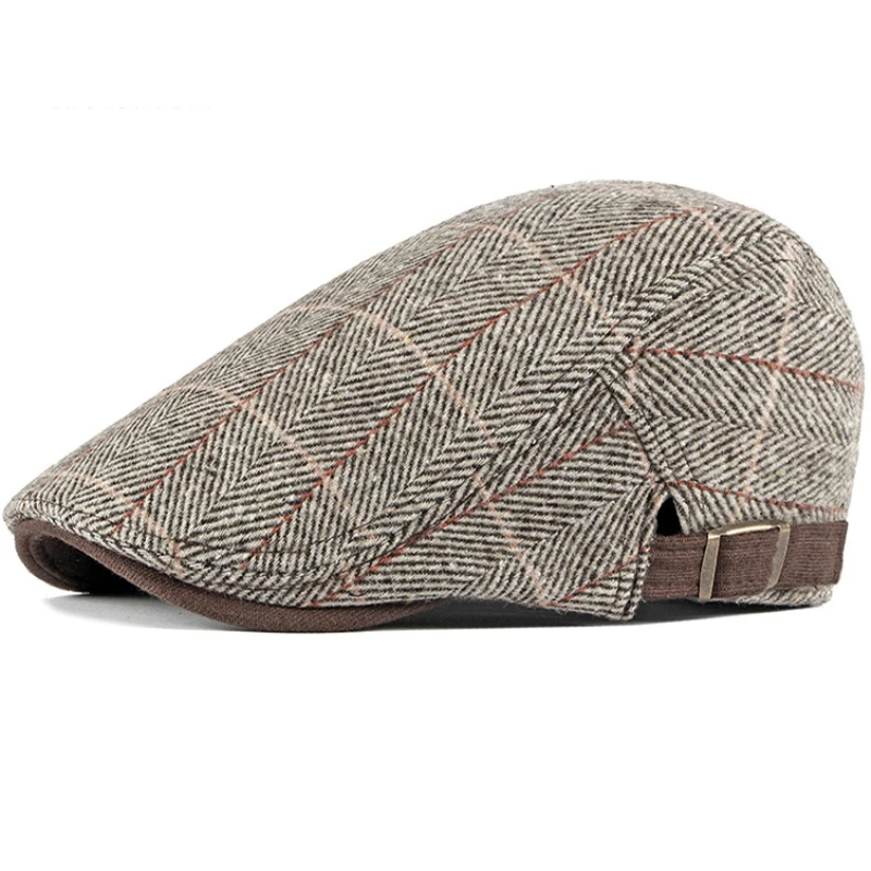 

Women Men Hats Plaid Beret Caps Black Herringbone New Men's tweed hat Flat Cap Mens Hat Winter Autumn Hats