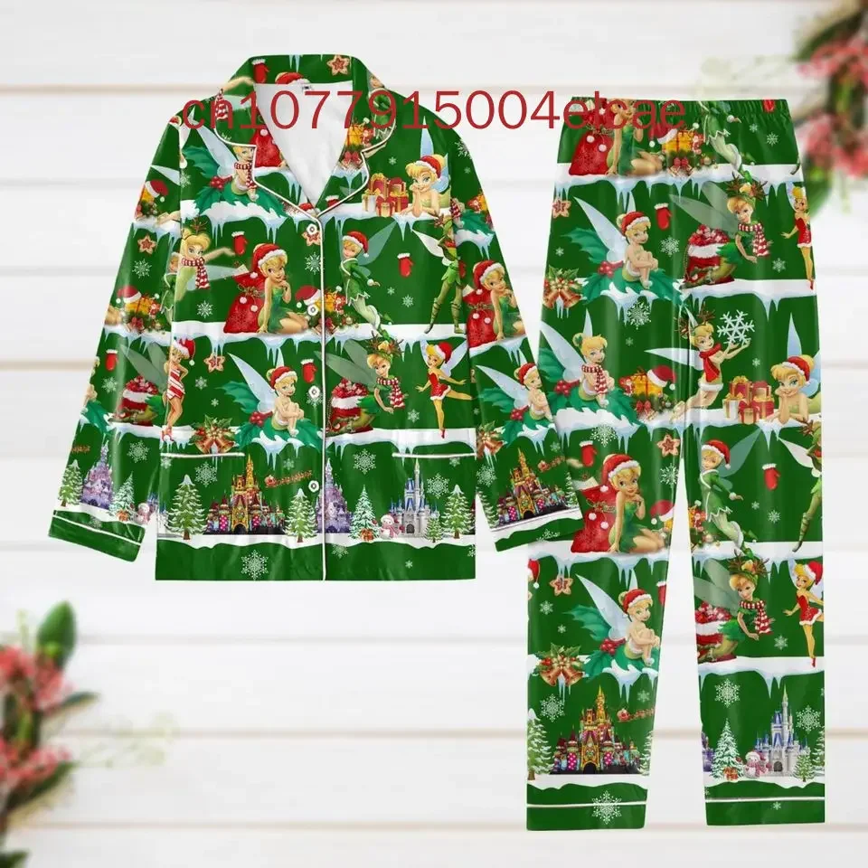 Disney Frozen Elsa Christmas Pajamas Set 2024 New Fashionable and Casual Men's Women's Long Sleeved Shirts