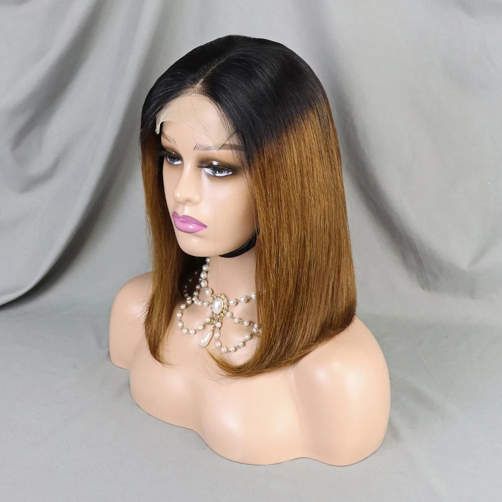 Прямые короткие парики боб плотностью 180% 12 дюймов на сетке 4 х4 1BT цвета