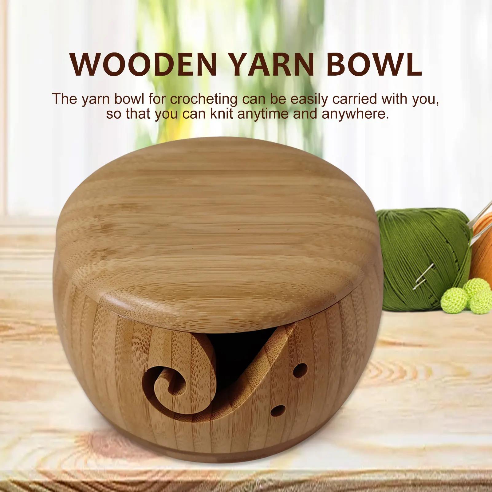 

New Eco-friendly Wooden Yarn Bowl Storage Organizer With Lid Knitted Crochet Wool Storage Bowl Handmade Sewing Supplies Storage