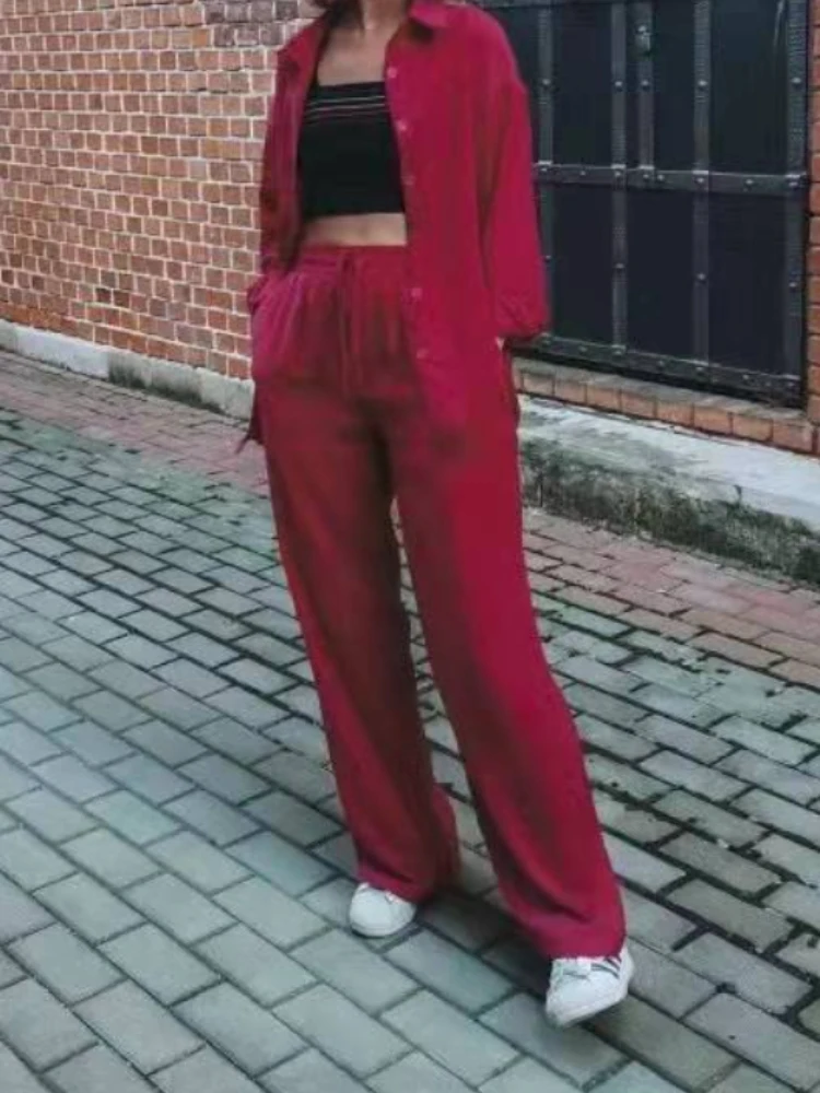 Women Long Sleeve Top Shirts and High Waist Pants Elegant Casual Two Piece Sets Green Party Outfits Fashion Streetwear Pant Sets