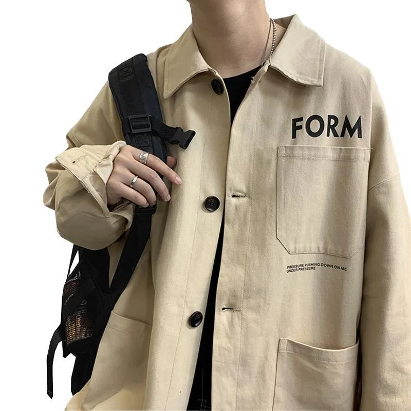 

Мужская Повседневная рубашка, винтажная черная универсальная шикарная мужская одежда в стиле Харадзюку, осенняя многослойная верхняя одежда в японском стиле