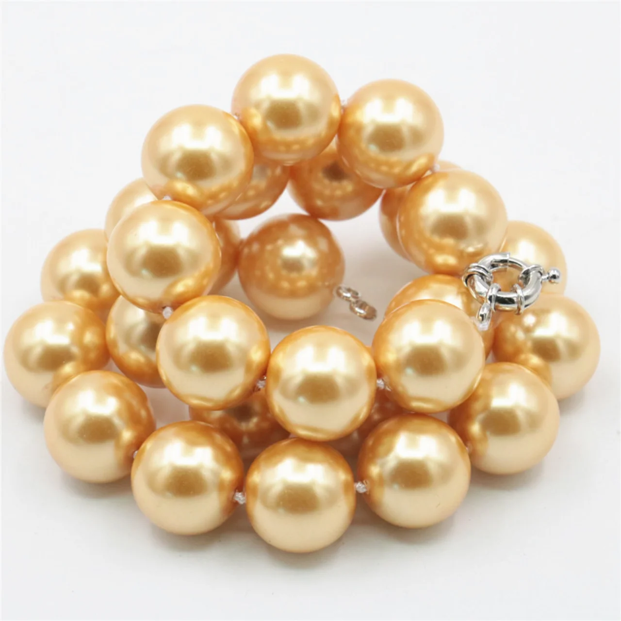 

16mm Big Round Gold Color Shell Pearl Necklace Fashion Jewelry Making Design Women Girl Hand Made Steering Wheel Buckle Neckwear