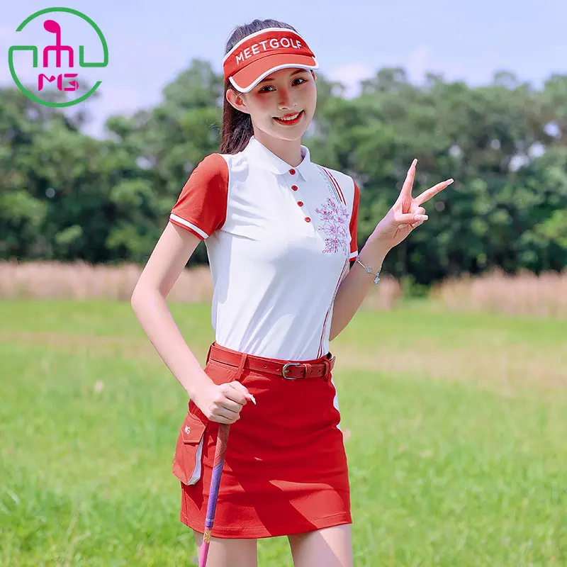 Tennis Polo Short-sleeved Shirt Lady Quick-dry Sportswear Printing Hip Wrap Skirt Suit Mg