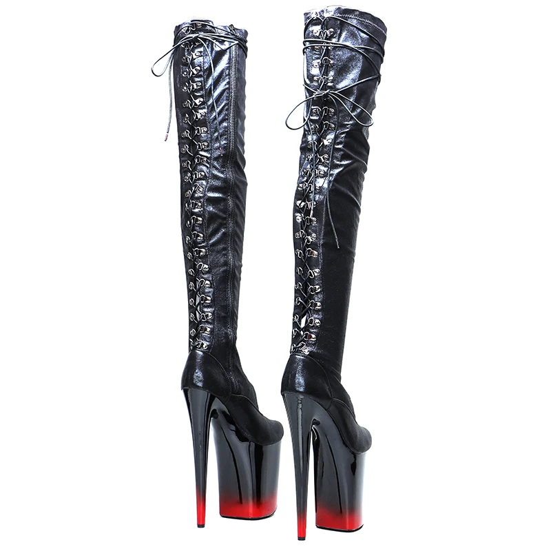 Leecabe  23CM/9inches Black PU Upper  fashion  lady High Heel platform  Pole Dance boots