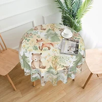 round table cloth woodland animals baby animals in forest light background decorative tablecloth water resistance table cover