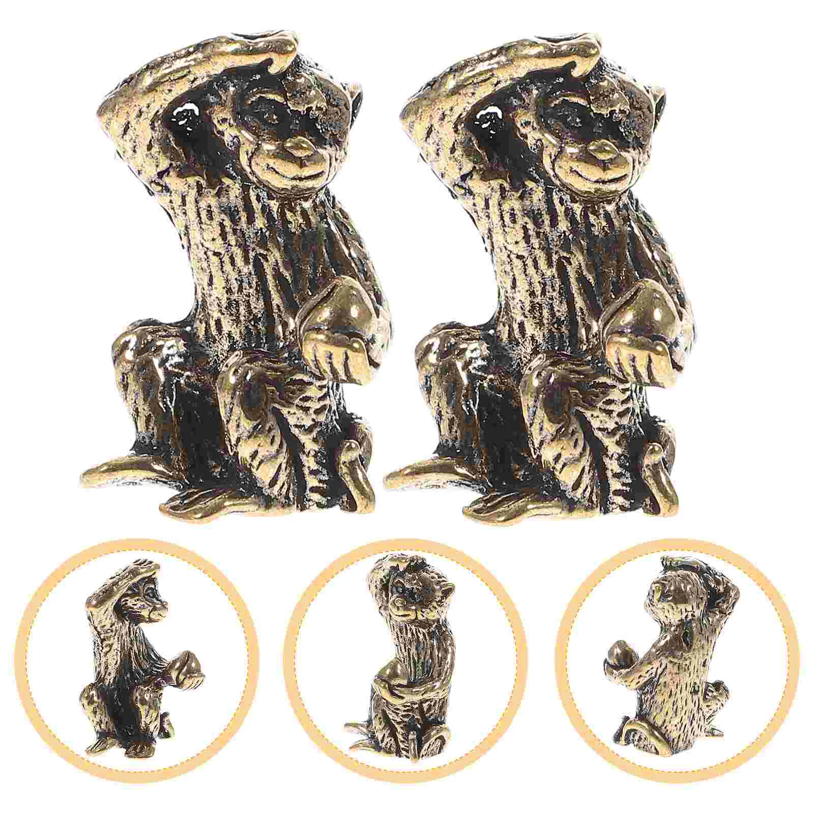 

2 Pcs Monkey Ornament Metal Outdoor Decor Brass Monkey Figurine Outdoor Table Decor Monkey Figurines Desktop Toys