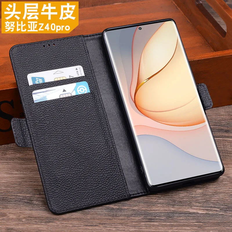 Hot Sales Luxury Genuine Leather Flip Phone Case For For Zte Nubia Z40 Pro Leather Half Pack Phone Cover Procases Shockproof