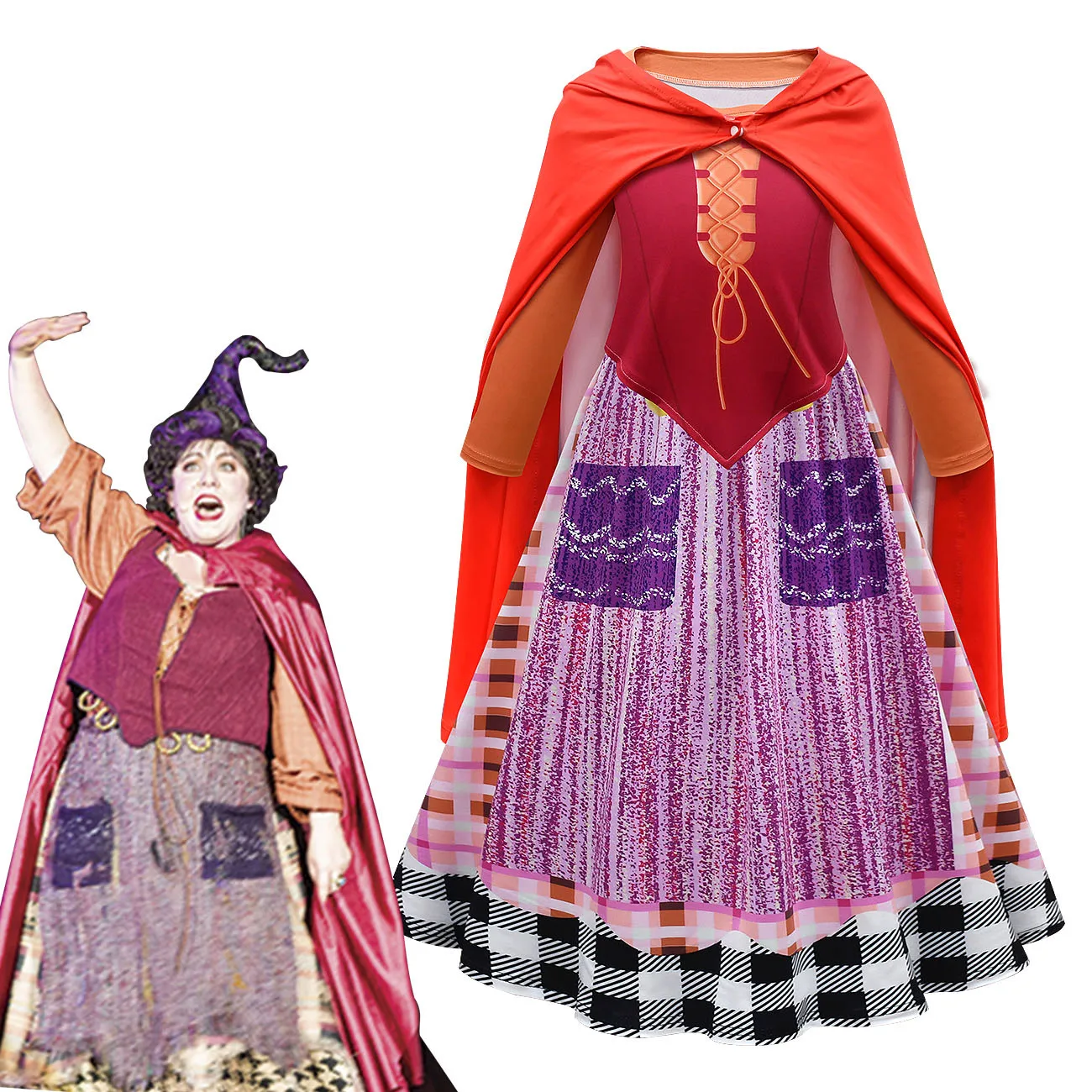 

Hocus Pocus 2 Girls Princess Dress with Cloak Winifred Sarah Mary Halloween Carnival Cosplay Costume Baby Kid Dress Outfit Suit