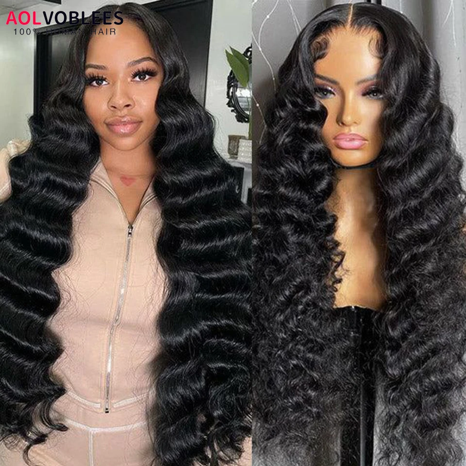 

Aolvoblees волосы, человеческие волосы, кружевной передний al парик 13x4, прозрачные кружевные 100% человеческие волосы, парики, свободные, глубокие волны, кружевной передний парик для женщин
