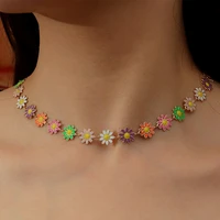 trend daisy choker necklace for women enamel colorful butterfly star beads crystal short chain boho party gift