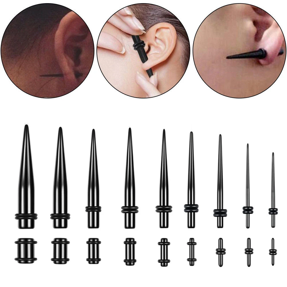 

1/4Pairs Black Acrylic Earlobe Taper Plug Ear Flesh Tunnel Plug Gauge Kit Ear Expander Stretcher Body Piercing Jewelry For Women