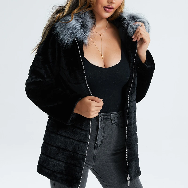 Elegant Long Faux Fur Coat Women 2022 Autumn Winter Thick Warm Soft Fleece Jacket Female Pocket Zipper Coat Hooded Outerwear