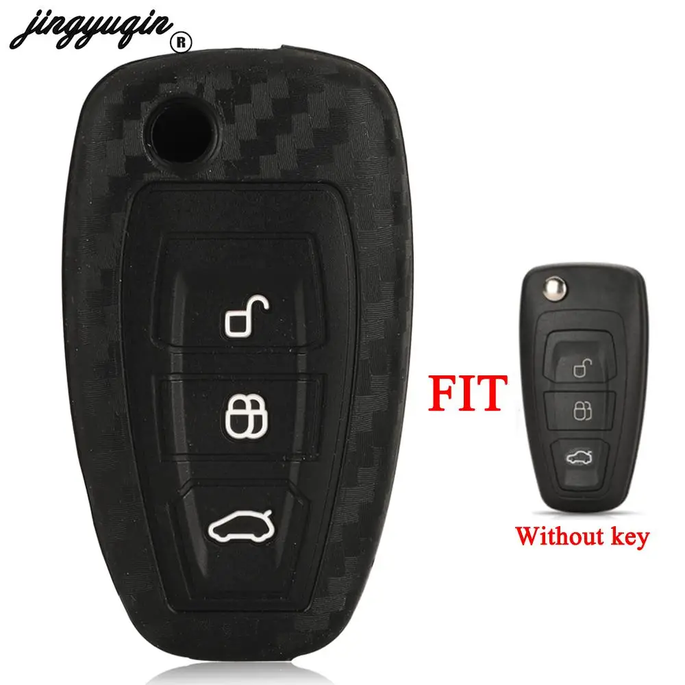 

Jingyuqin 3-кнопочный карбоновый силиконовый чехол для ключа для Ford Ranger C-Max S-Max Focus Galaxy Mondeo Transit Tourneo под заказ