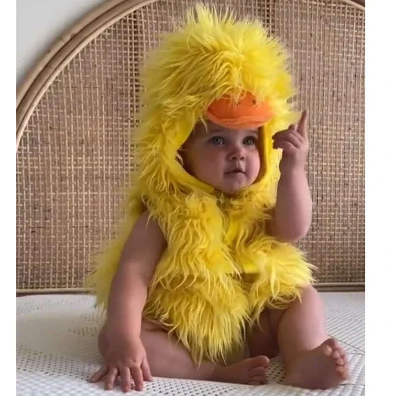 

Yellow Furry Little Cute Baby Duck Costume Full Zip Infant Animal Halloween Cosplay 2023 New Arrival