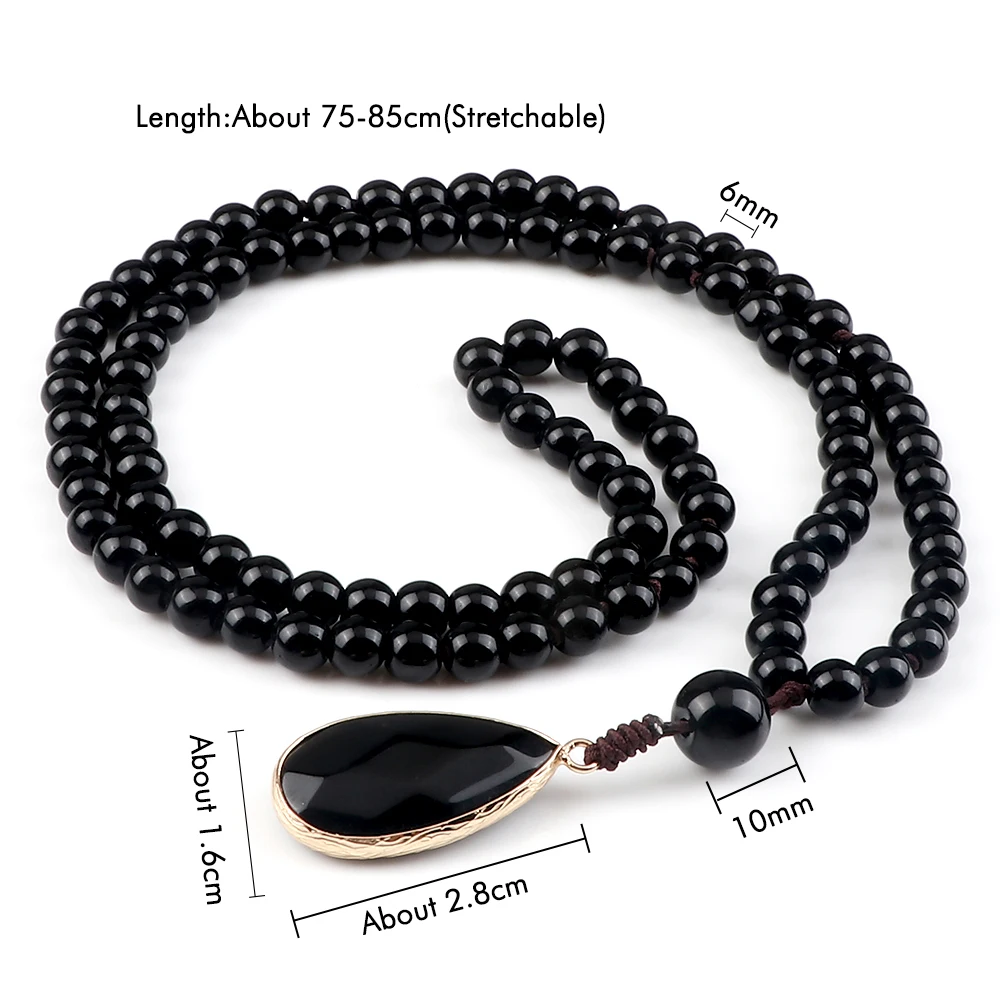 Ожерелье из матового и блестящего черного оникса 6 мм Винтажные бусины 108 мала