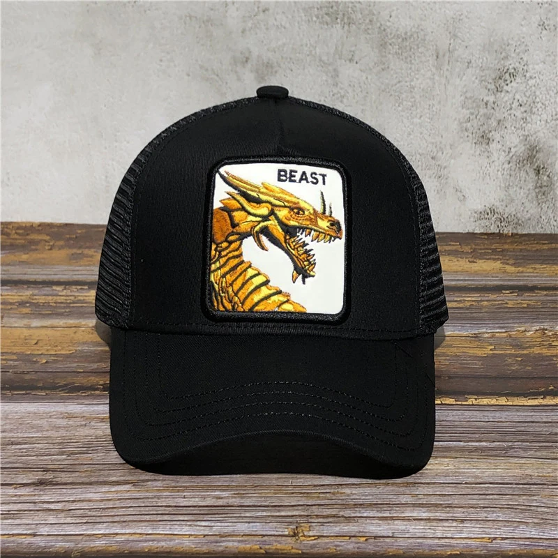 

Golden Python New Baseball Cap Beast Dragon Main Squeeze Animal Embroidery Anime Cute Embroidery Summer Mesh Men's Sunshade hats