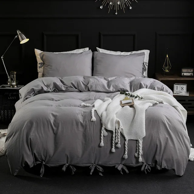 Pure Color Bedding Sets Double Queen King Bed Linen 3 Pieces Soft Duvet Cover Pillowcase for Adult No Bed Sheet