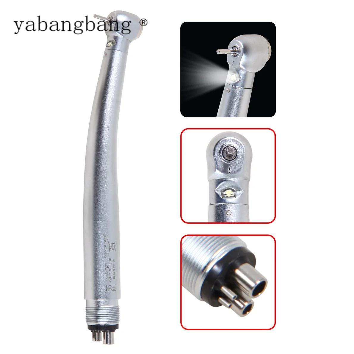 

Yabangbang LED E-generator Dental High Speed Handpiece Push Button chuck 4 Hole Turbine Large Head Stainless Steel NSK Style