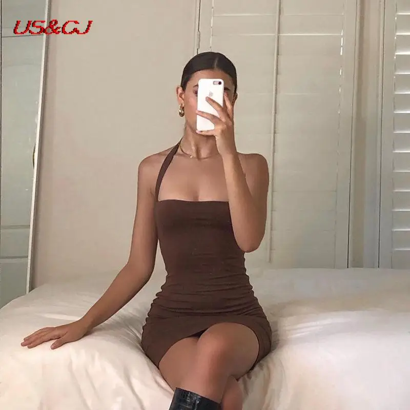 

Уличное сексуальное Клубное модное платье-комбинация в ночном стиле с воротником-лодочкой платье на бретелях с запахом женское летнее плат...