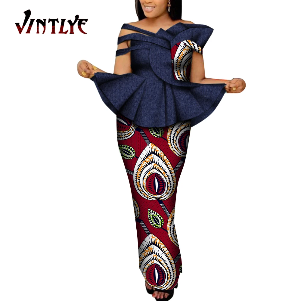 Модный женский комплект из юбки и топа африканская одежда для женщин 2 предметов