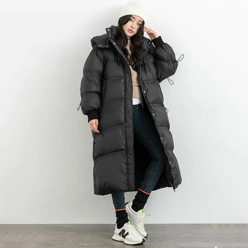 2022 New Thicken Oversized Winter Women Jacket with A Hood Stand Collar Female Parkas Black Coat Casual X-long Puffer Outerwear