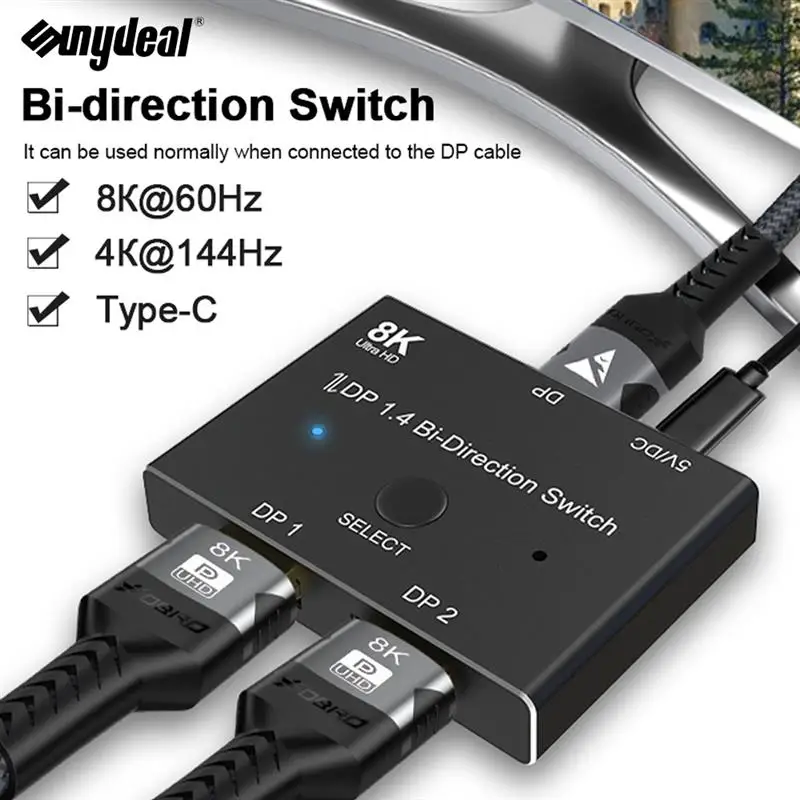 

Двунаправленный переключатель без внешнего источника питания, двунаправленный переключатель 48 Гбит/с, 8K @ 60 Гц, 4K @ 144 Гц, совместимый с HDMI, ад...