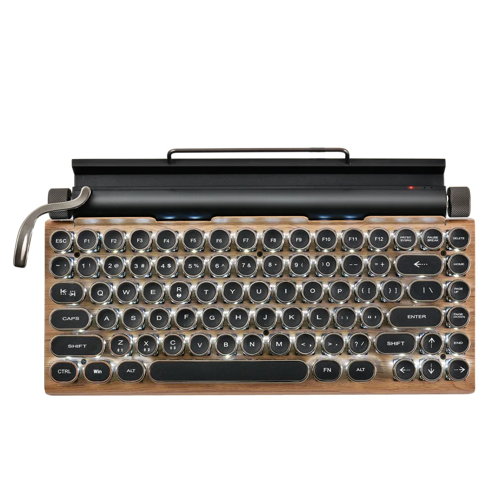

83 Keys Wooden Retro Circle Punk Keyboard Wireless BT 5.0 RGB Backlit Mechanical Keyboard For Cellphone Tablet Laptop