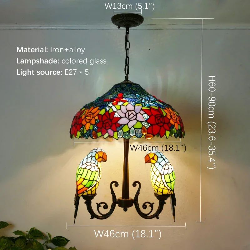 AOSONG Люстра Тиффани в виде попугая винтажная креативная цветная стеклянная