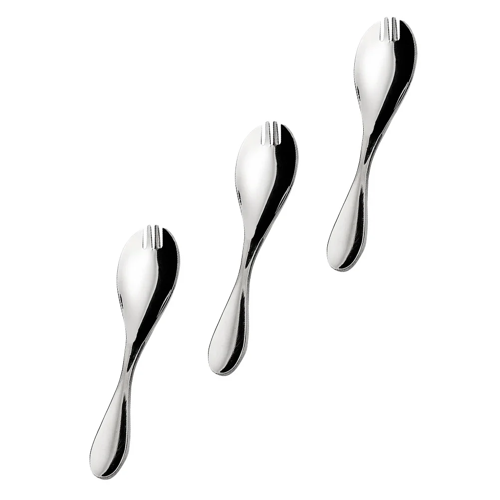 

3Pcs Dual Purpose Home Kids Spoons Stainless Steel Handle Fork Spoons (Silver)