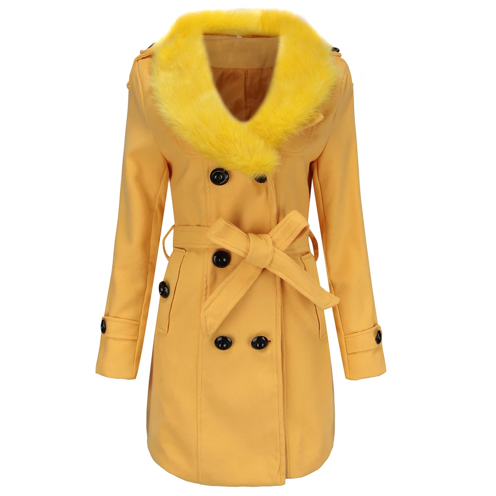 European Woolen Jacket Coat With Fur Collar Woman Wool Blends Trench Coat 5XL Overcoat Winter Women Coat Thick Warm Streetwear