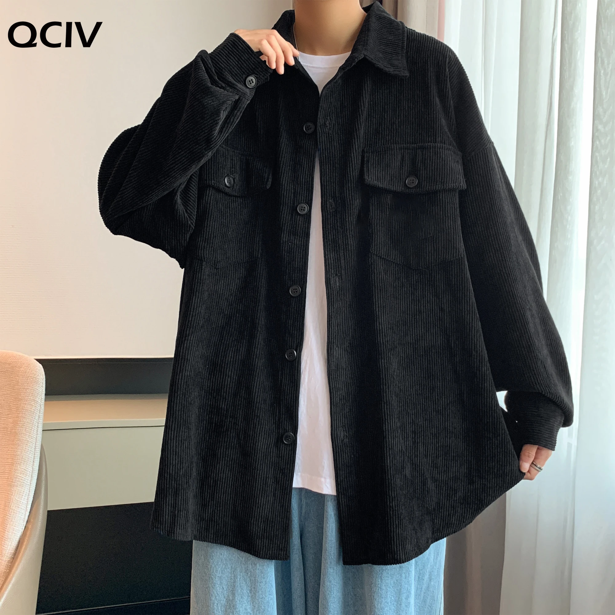 Men's Corduroy Long Sleeve Shirts Autumn Korean Shirt Woman Fashion Casual Oversize Shirt Men Clothing