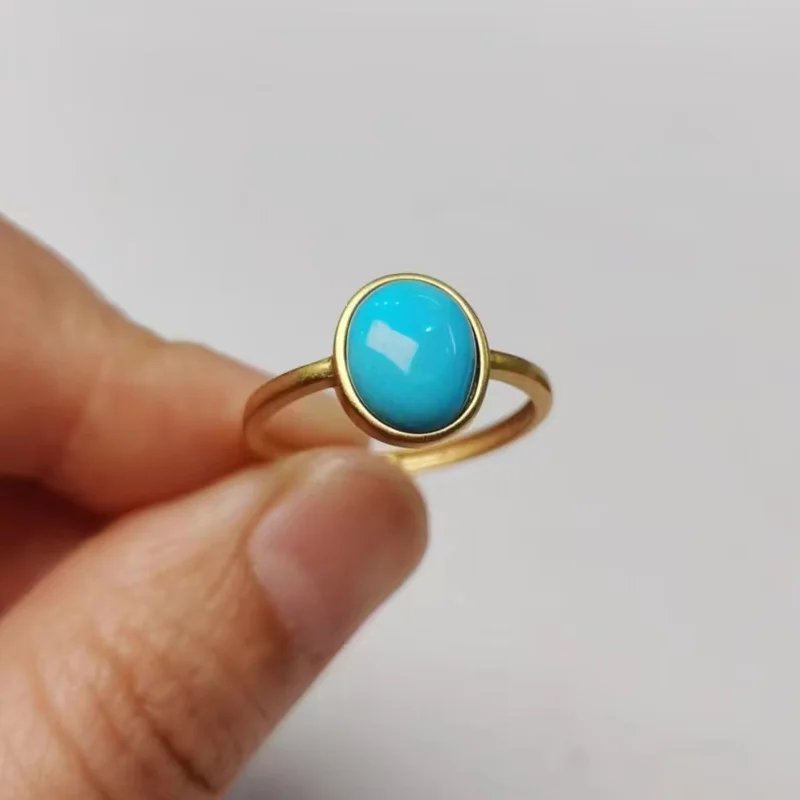 

3ct 8mm * 10mm Natural Turquoise Ring for Office Woman 925 Silver Turquoise Jewelry with 3 Layers Yellow Gold Plating No Fading