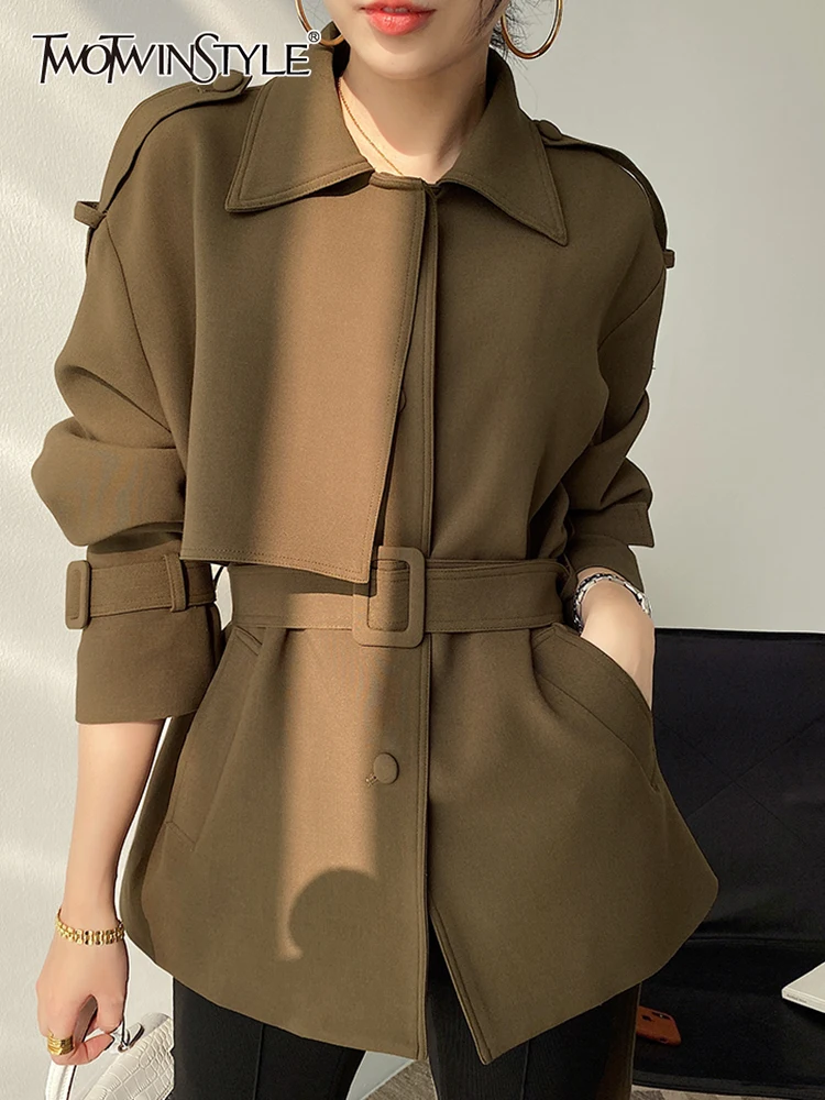 

TWOTWINSTYLE Casual Slim Solid Temperament Vest Female V Neck Long Sleeve Fashion Minimalist Coat For Women Autumn Style 2022