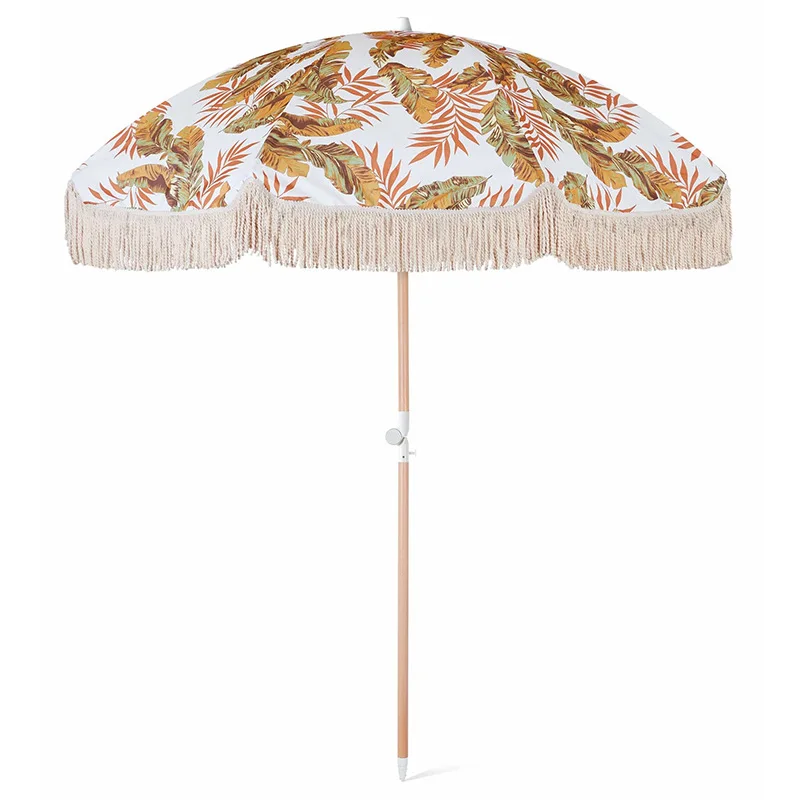 

UV sun protect high quality outdoor parasol garden umbrella beach umbrella tassels Custom logo with fringe