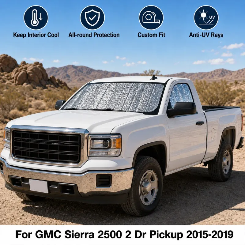 Фото Для GMC Sierra 2500 2-дверный пикап 2015-2019: Полный комплект солнцезащитных шторок для окон автомобиля, блокирующих УФ-излучение, обеспечивающих конфиденциальность, теплоизоляцию, складные автомобильные шторки №1
